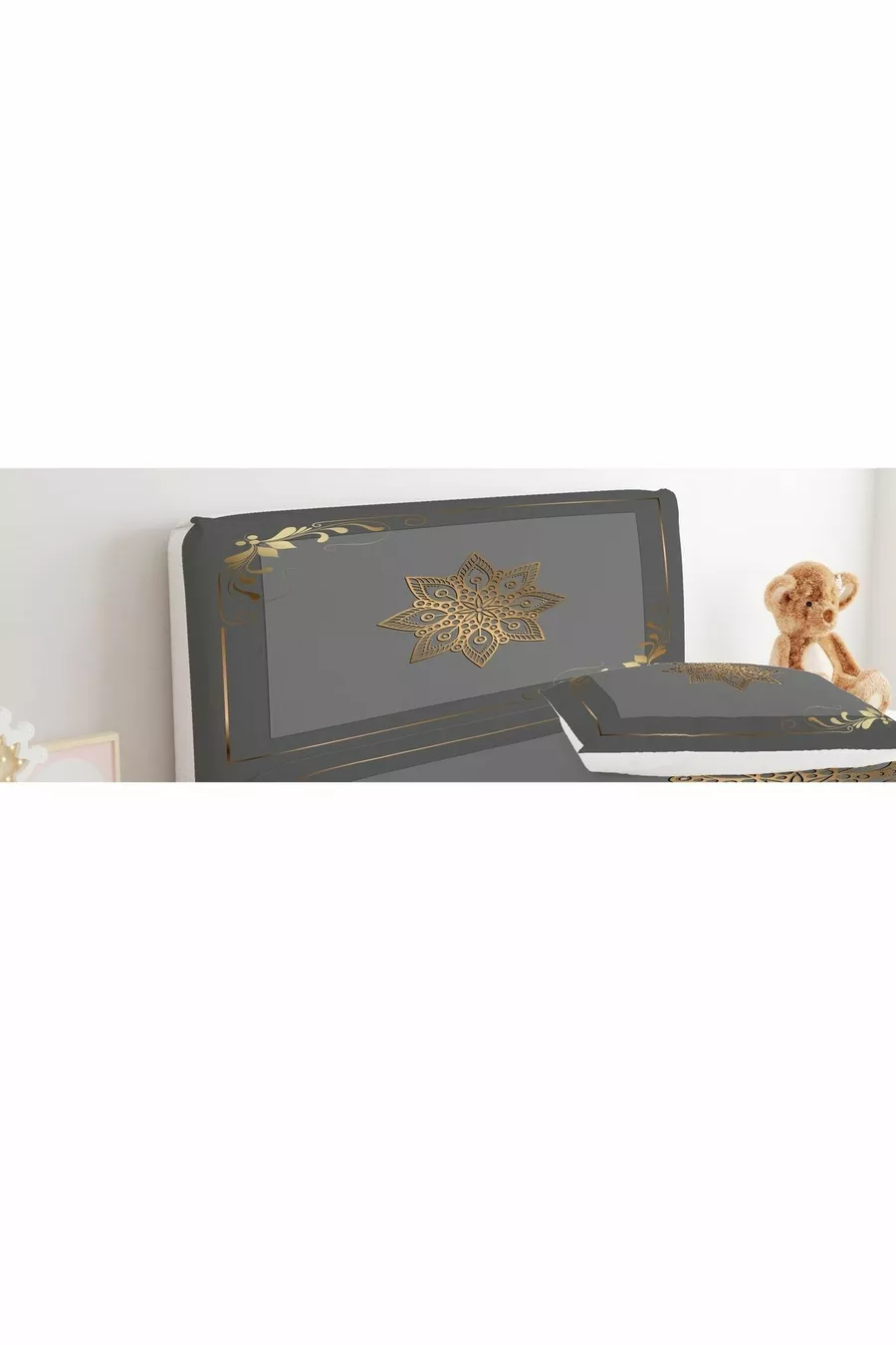 Housse de tête de lit rectangulaire à rayures avec motif floral décoratif au centre