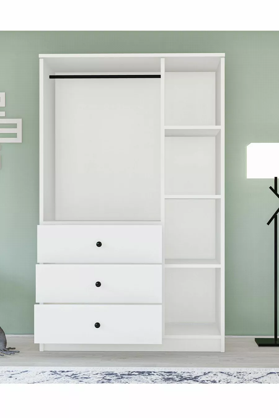 Gm  Ece Lüx Armoire 3 Portes 3 Tiroirs avec Miroir et Poignées Bouton