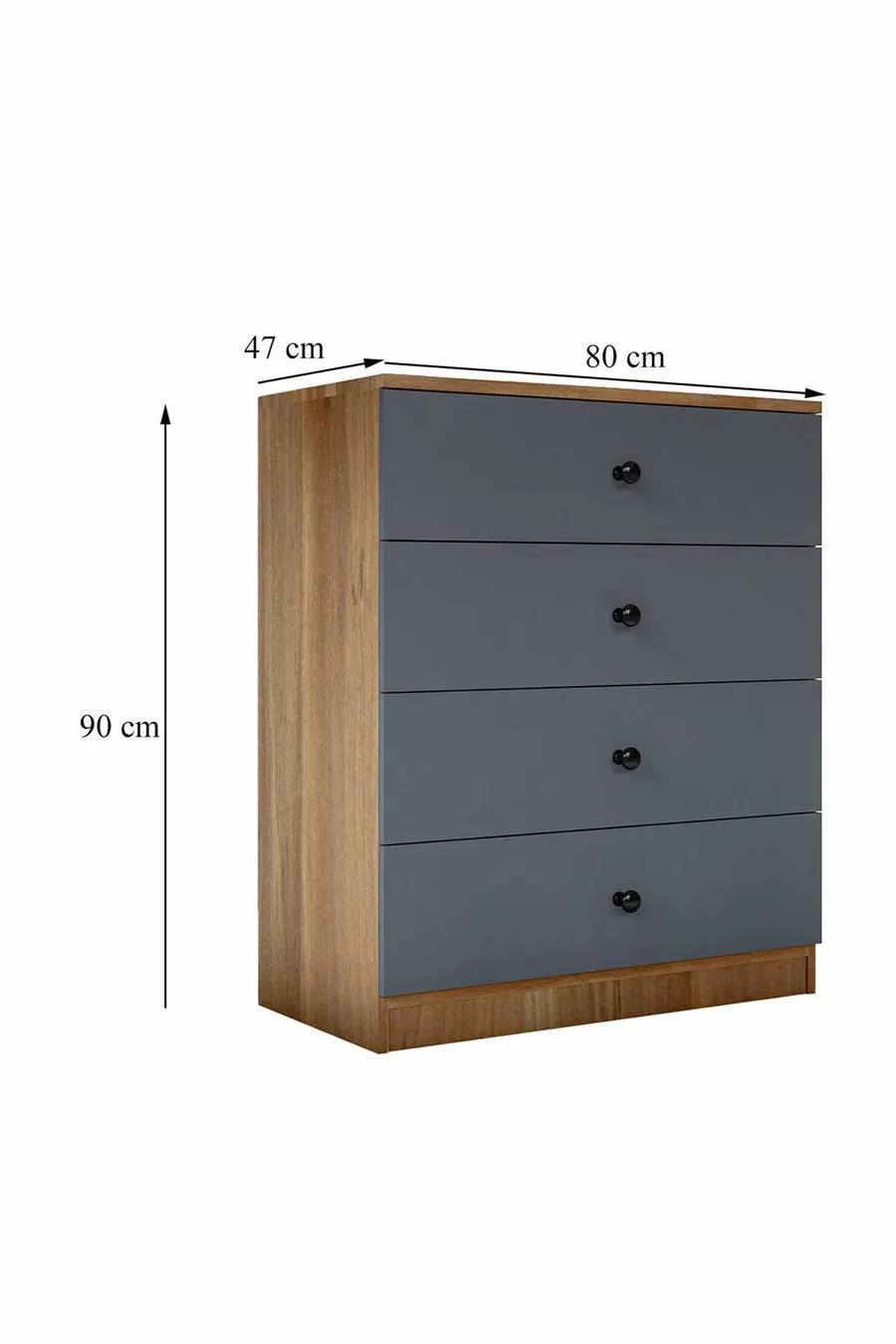 Commode GM Almina 4 tiroirs avec poignées boutons en gris anthracite-noisette