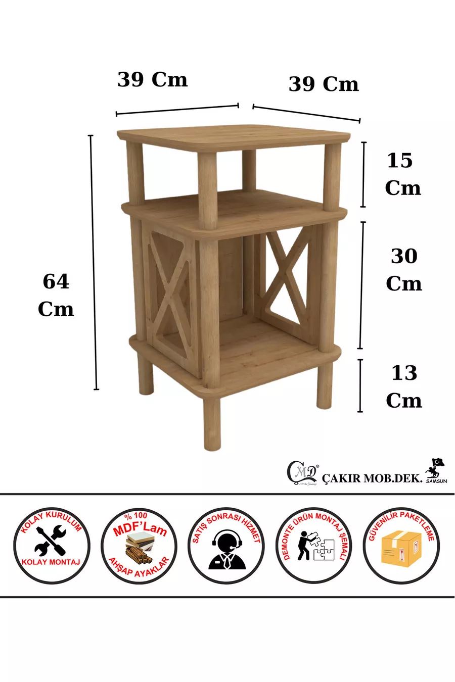 Chevet Castagno Minimaliste en MDF avec Pieds en Bois - Salon - Cuisine - Chambre