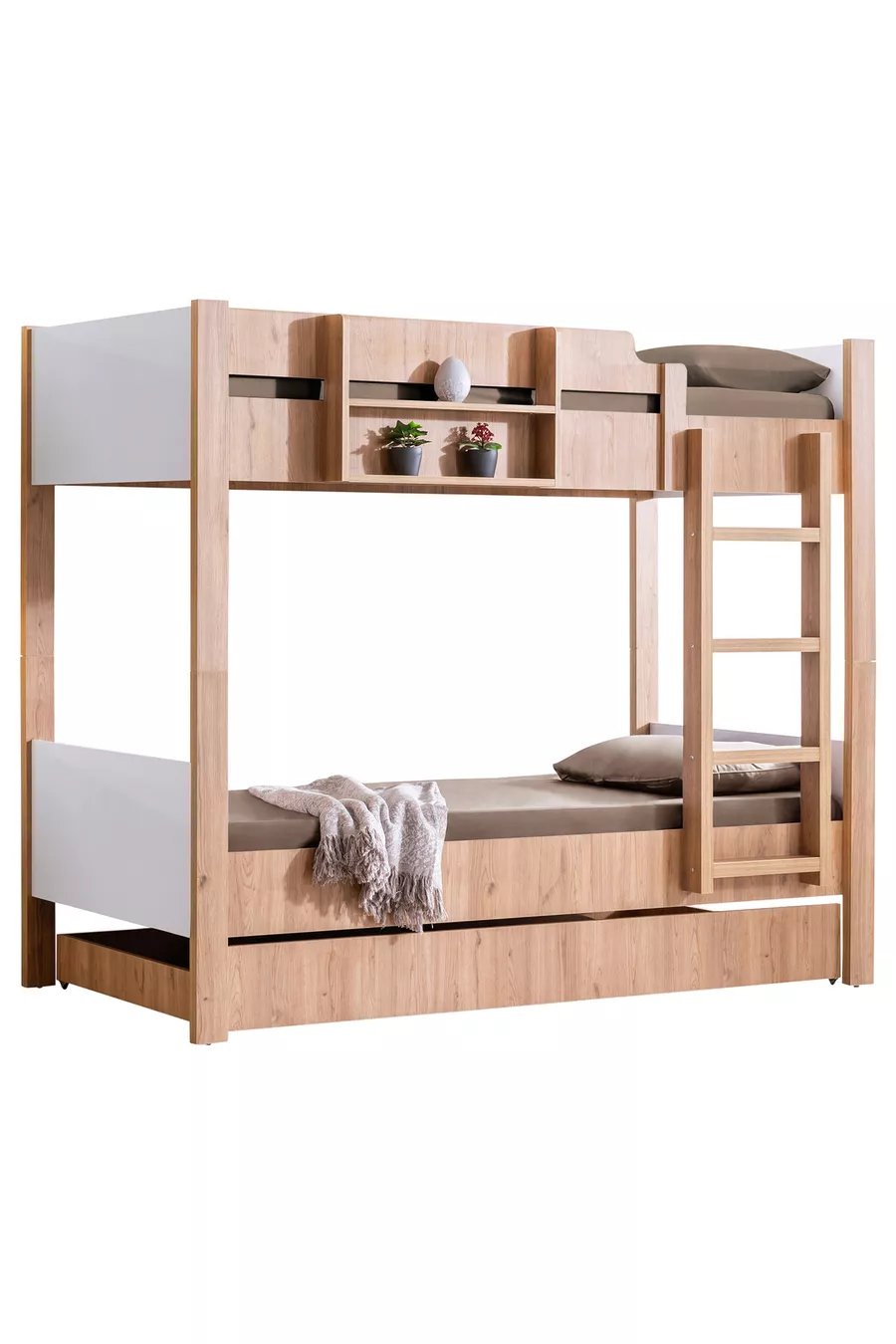 Lits superposés avec lits pour enfants, Lit superposé modulable pour enfants Asya, Noyer - Blanc