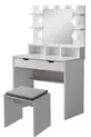 Coiffeuse Diva Hollywood avec Miroir, Éclairage LED, Étagères et Tiroirs, Pouf d'Assise Inclus, Blanche, avec Cadeau