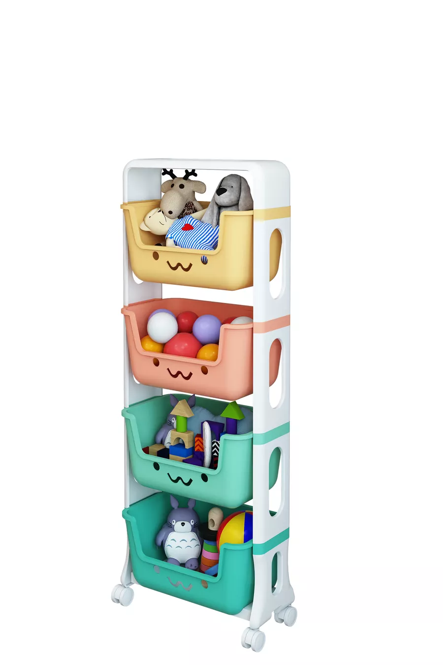 Armoire à jouets à 4 niveaux, organisateur de jouets, armoire à jouets avec panier