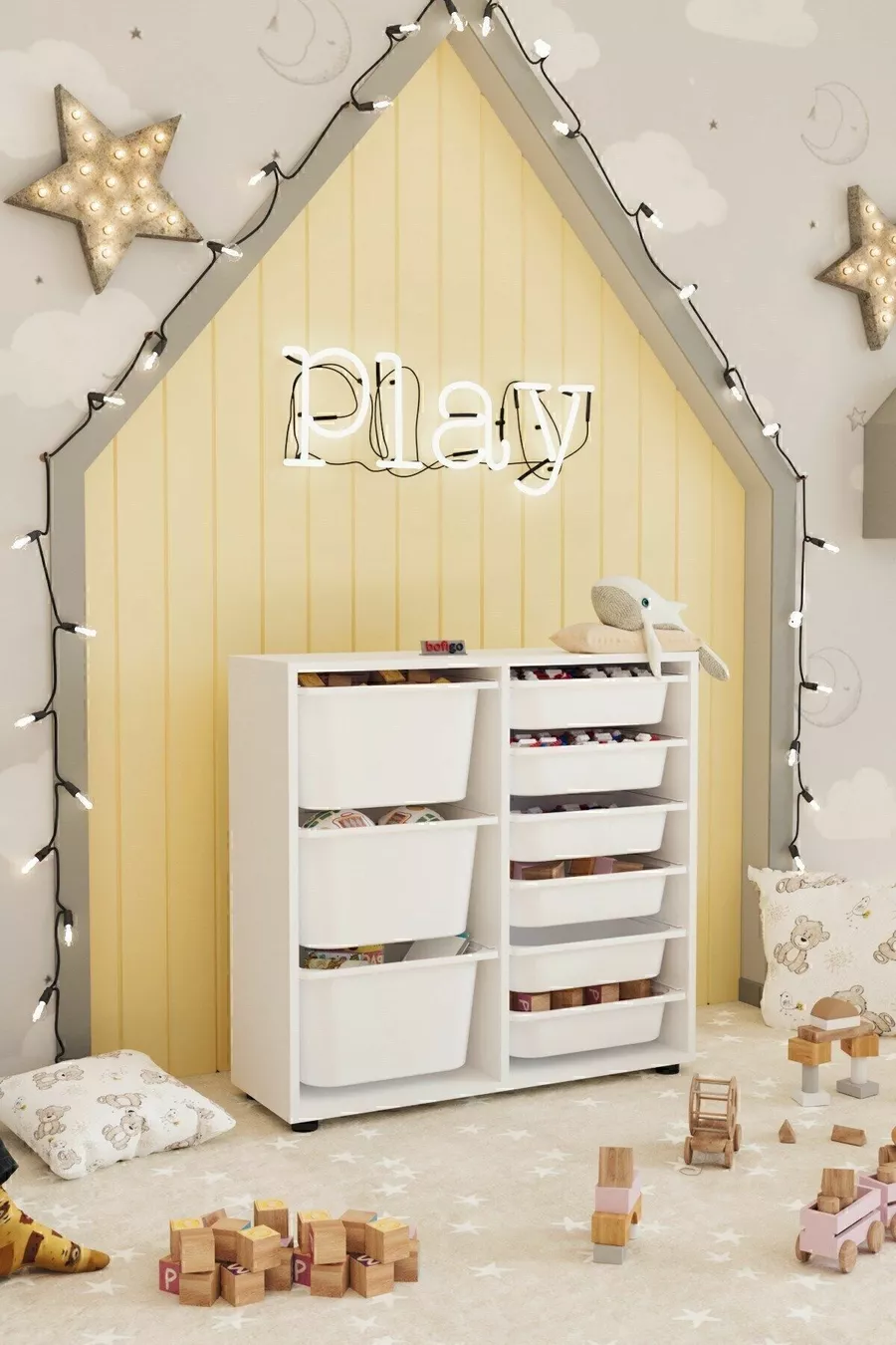 Armoire à 9 paniers Armoire multi-usages Armoire à jouets Vert clair et blanc