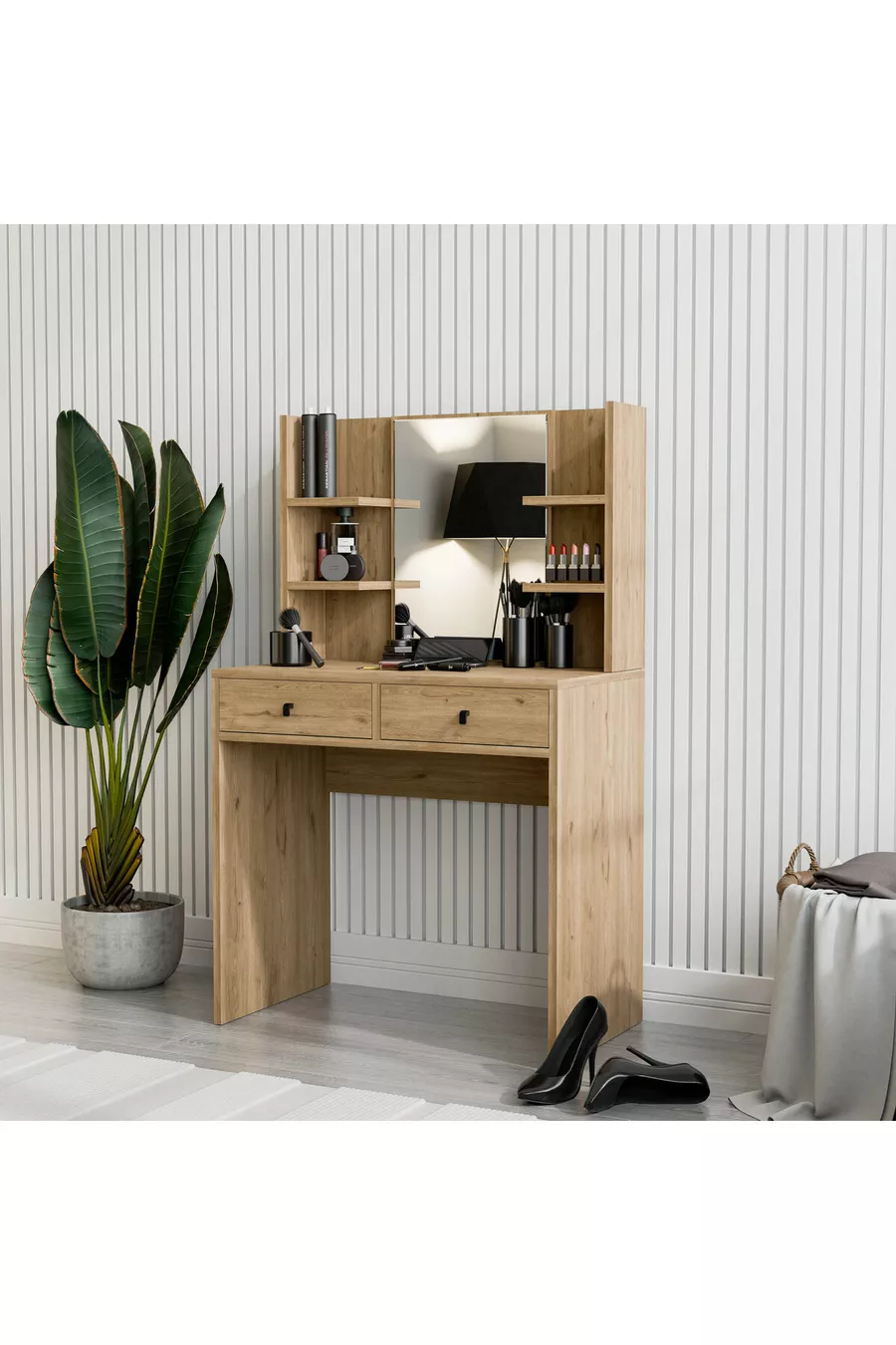  PANIER DE TABLE DE MAQUILLAGE CM MIROIR BRILLANT AVEC 2 TIROIRS