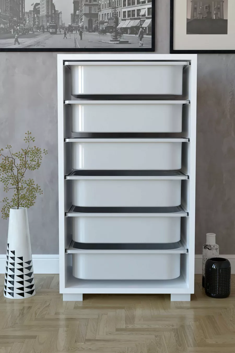 Armoire polyvalente à 6 paniers pour légumes - Meuble de cuisine blanc
