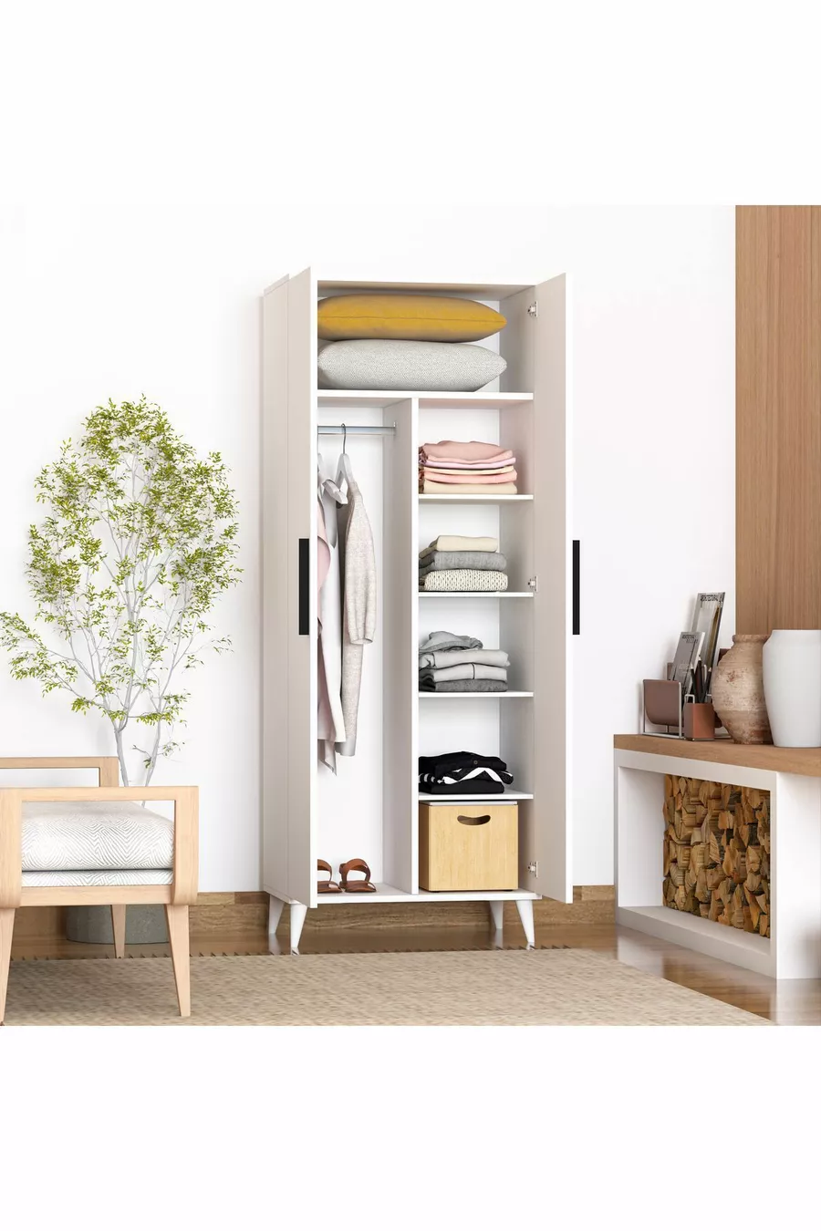 Armoire à 2 portes avec penderie et étagère