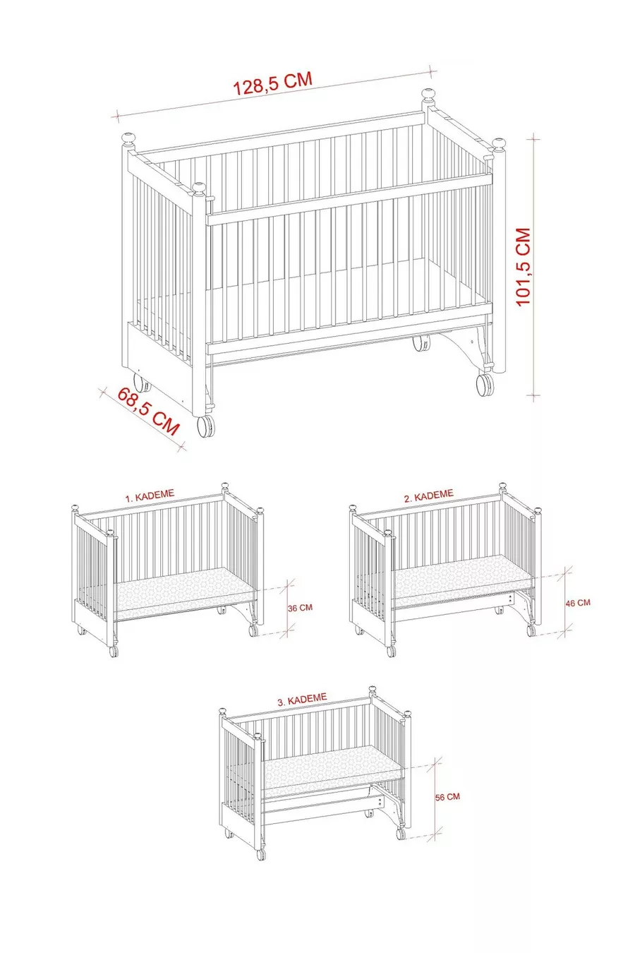 Berceau à bascule en bois Mondo Anne Yanı cm (blanc-gris motif)