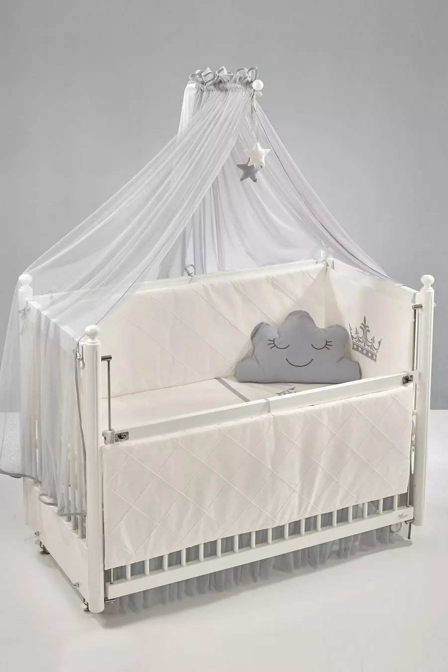 Berceau à bascule en bois Mondo Anne Yanı cm (blanc-gris motif)