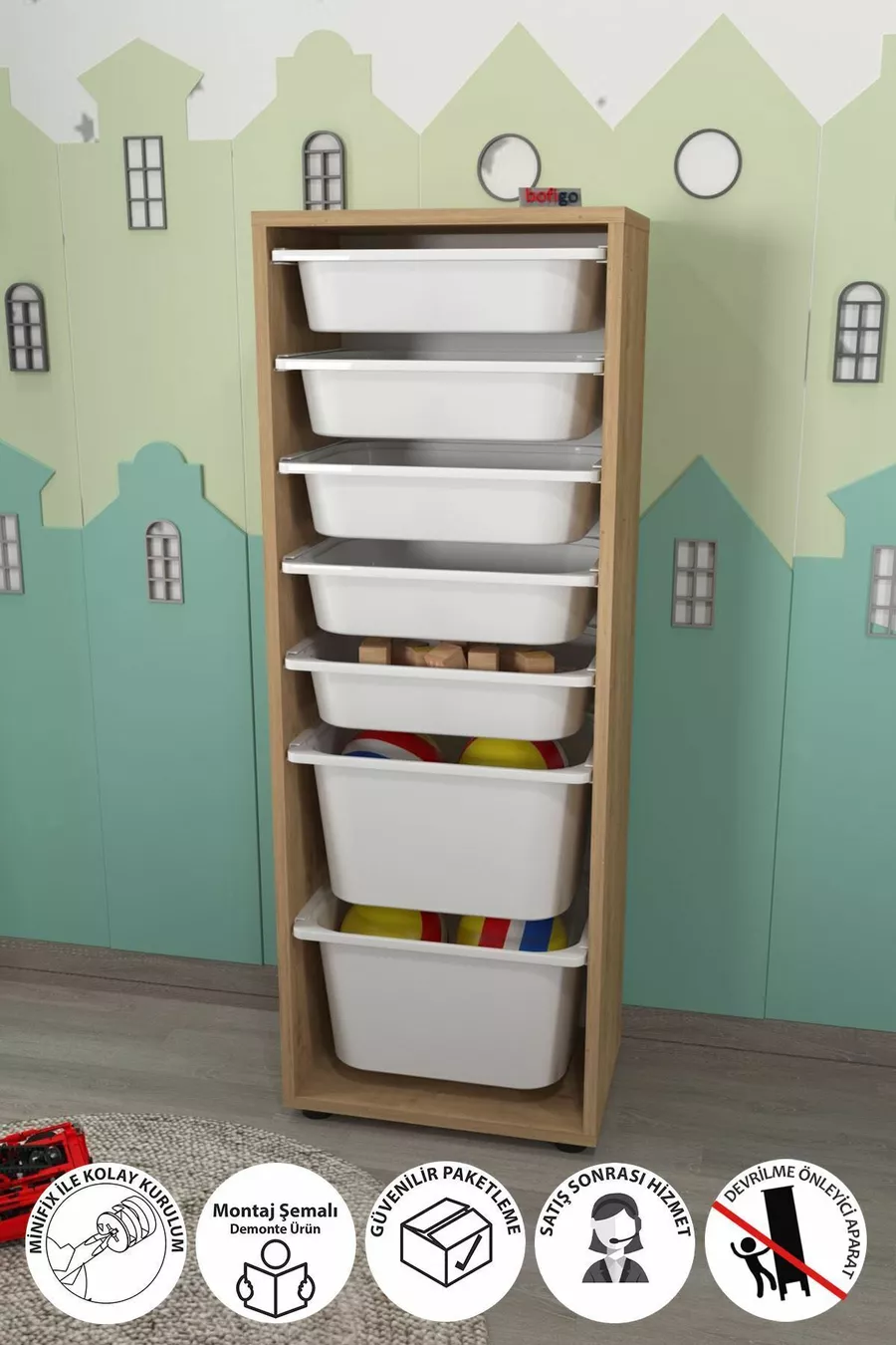 Armoire à 7 paniers Armoire polyvalente Armoire à jouets Pera Saphir Chêne