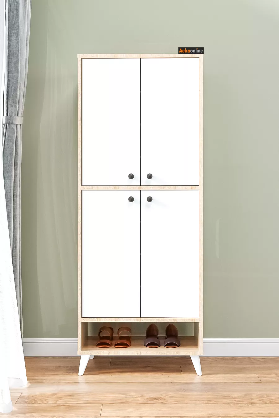 Meuble à chaussures  breveté Imaj Sonomo, 9 étagères, sur pieds, armoire multifonctionnelle à 4 portes, armoire de cellier