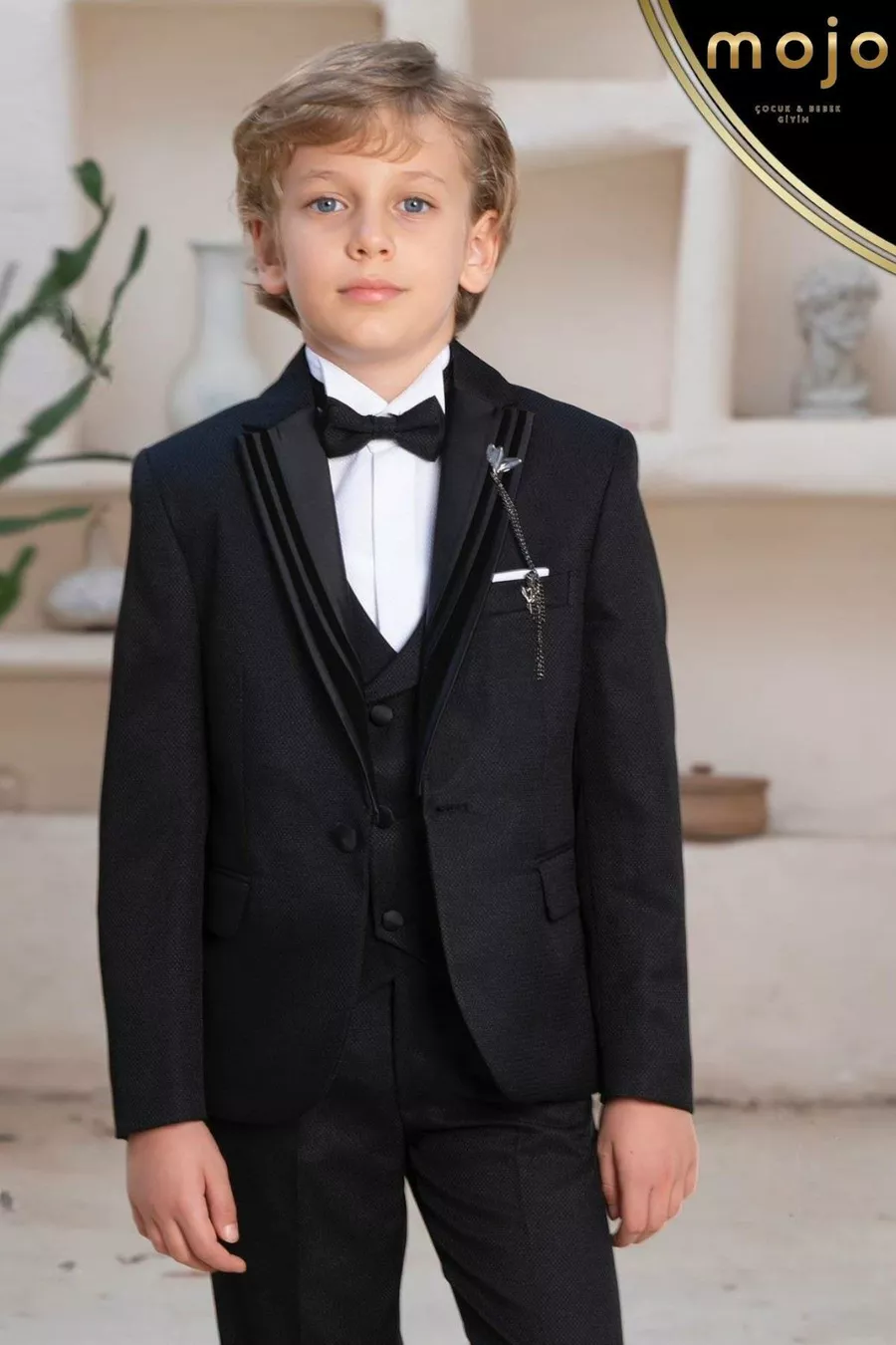 Enfant Garçon Costume de Marié Classique Col Montant  Noir