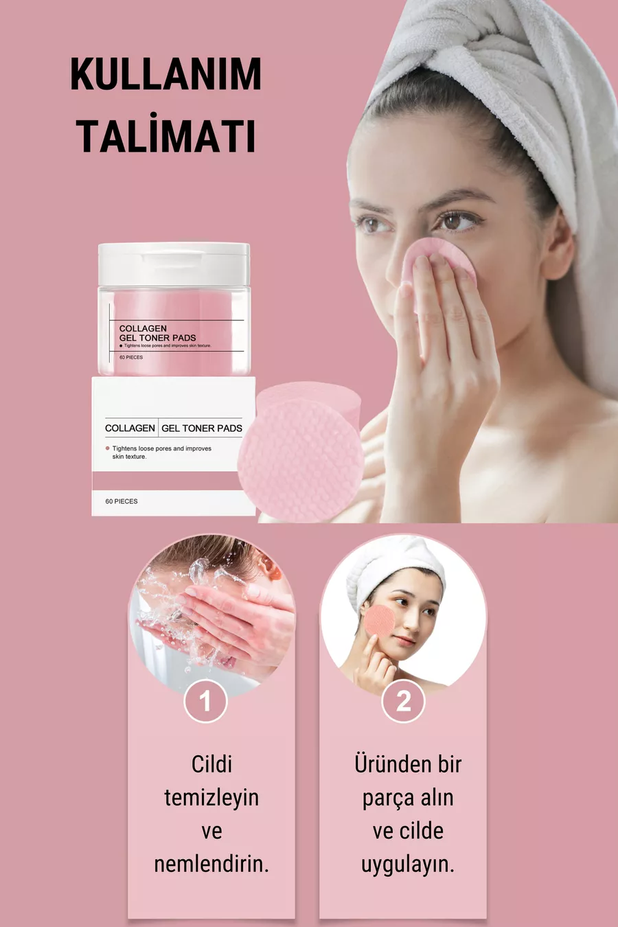 Gel Toner Collagène Coréen Tampon de Nettoyage du Visage Raffermissant Hydratant Anti-Âge