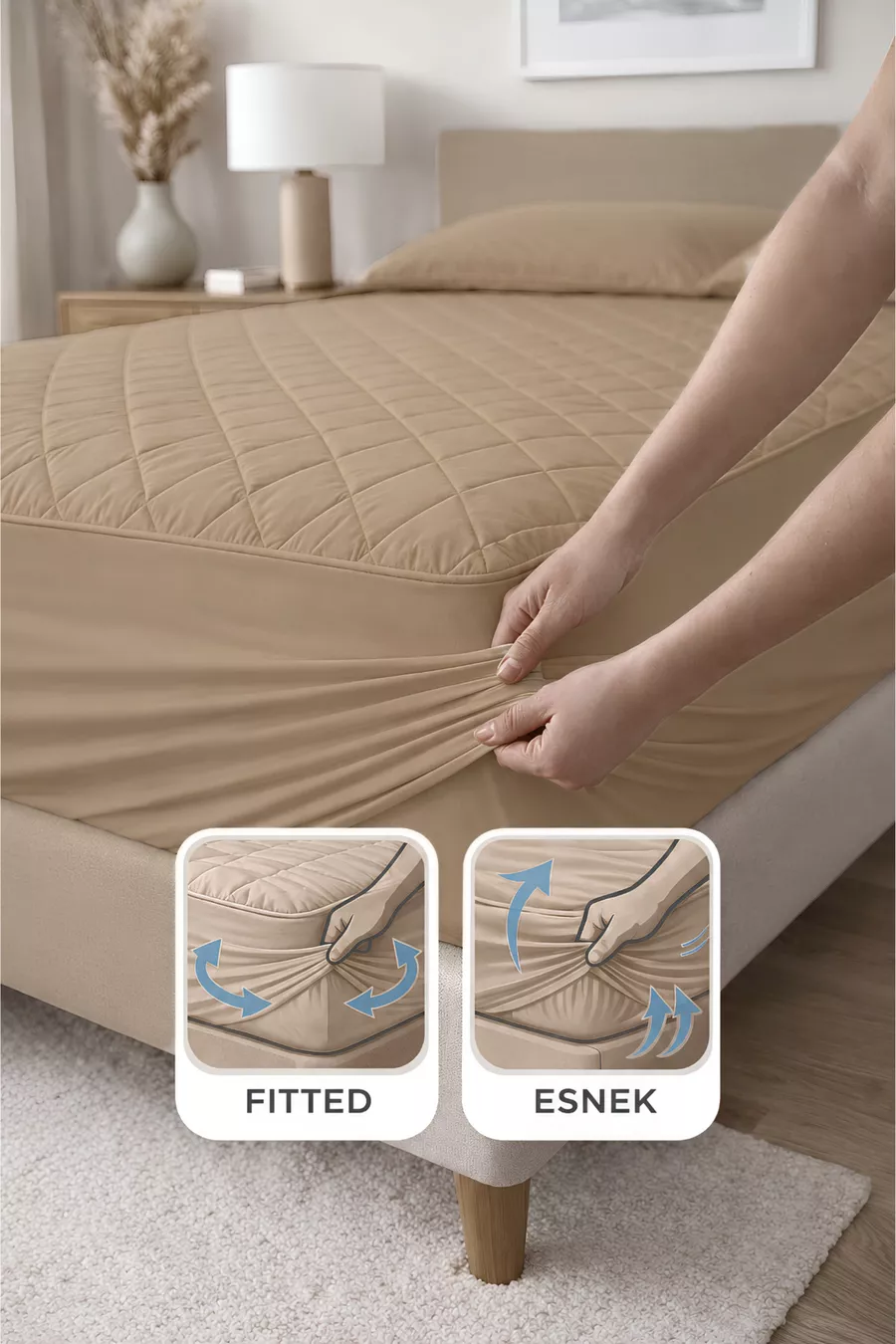 Protection de matelas matelassée Premium Beige % coton, ajustée, bord complet, imperméable à l'eau, toutes tailles
