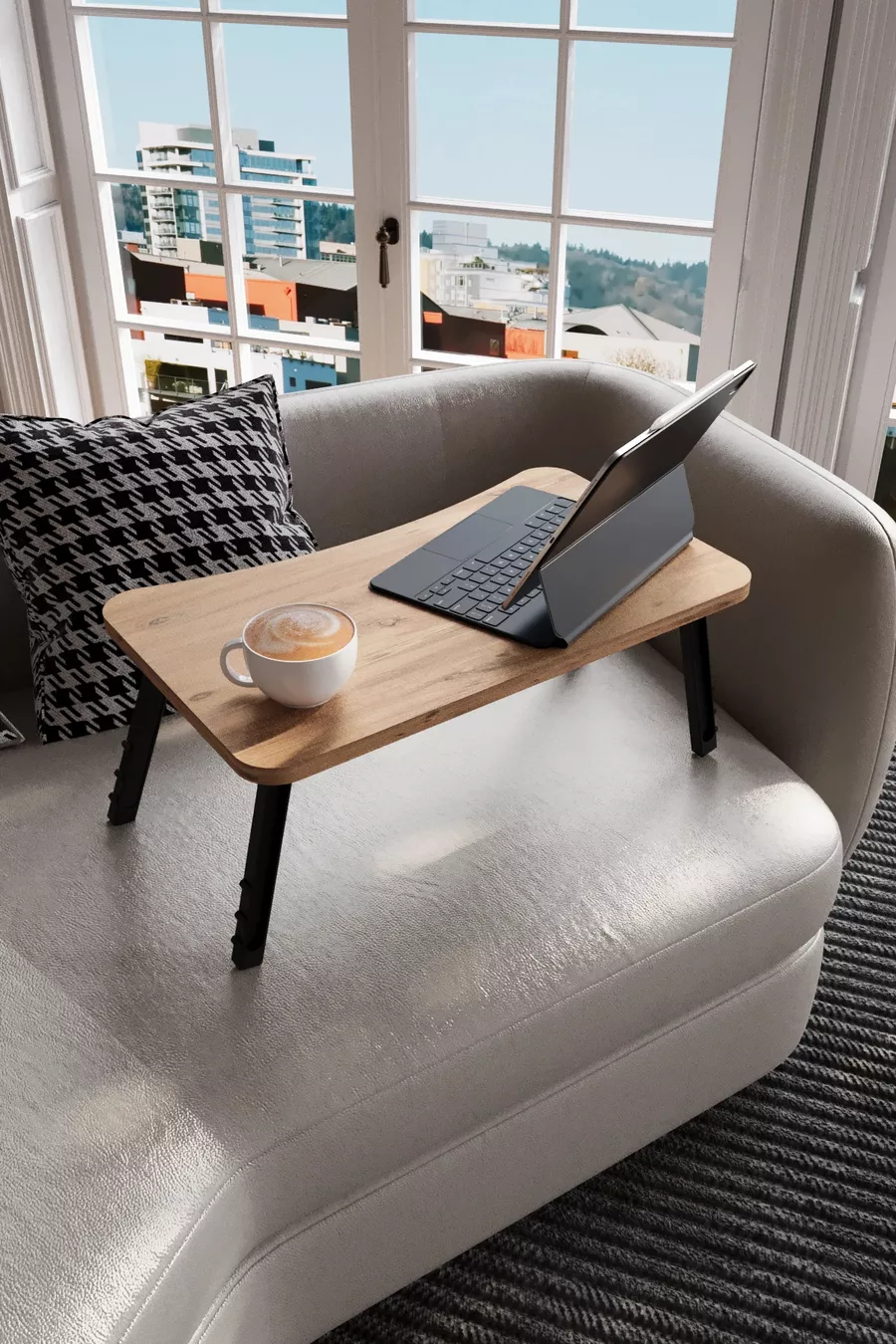 Tablette pour ordinateur portable Table de petit-déjeuner mobile Table de travail pliante Bois de pin Atlantique