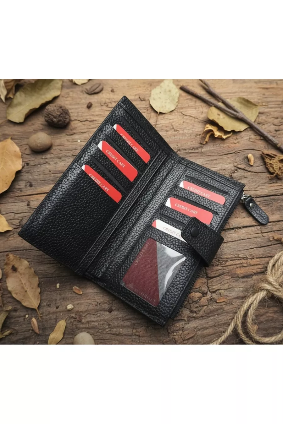 Porte-monnaie unisexe en cuir % véritable pour téléphone, cartes et argent
