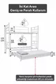 Lit superposé Koza avec tiroir, compatible avec matelas , pour 3 personnes, lit métallique blanc