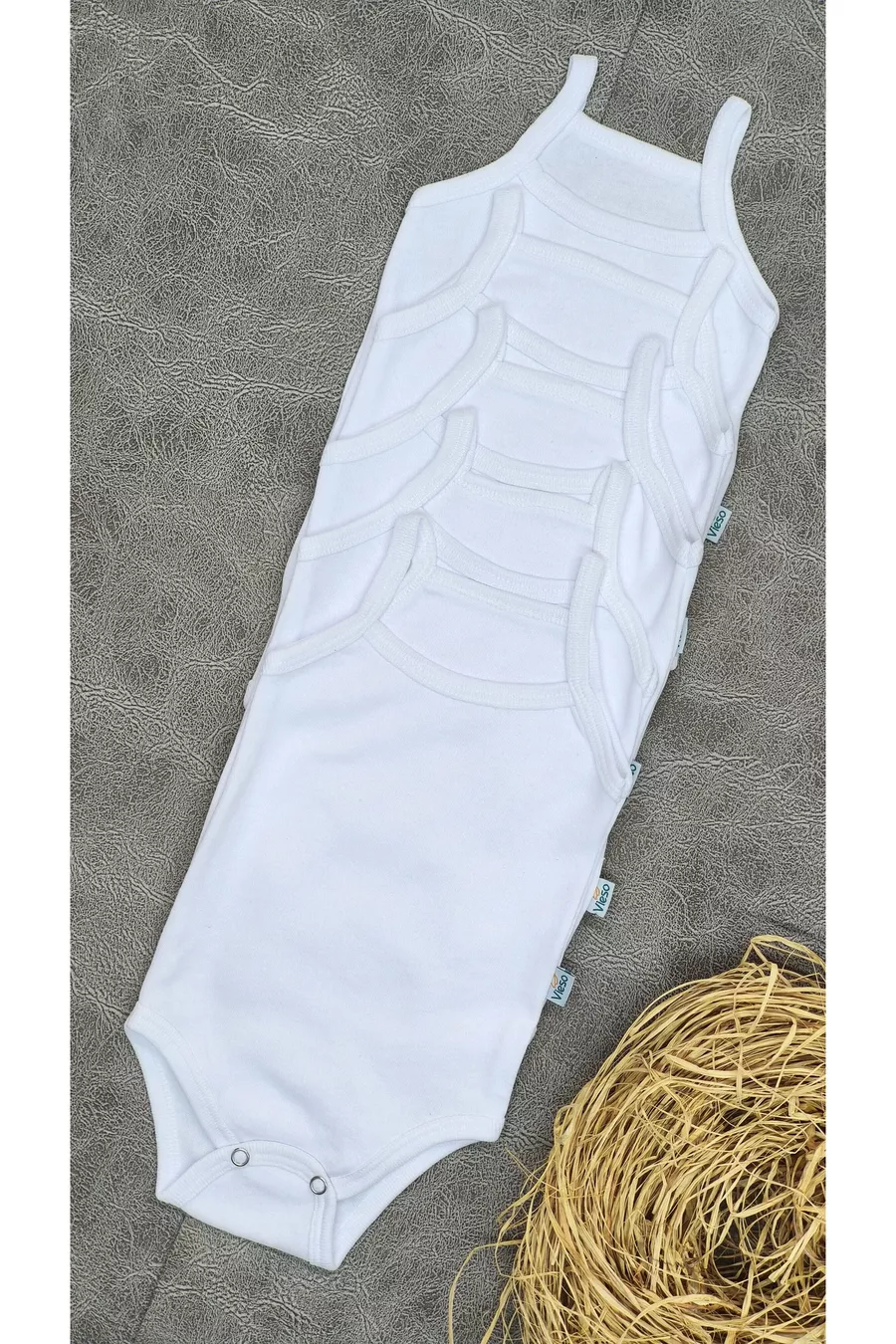 Body bébé blanc en coton à bretelles à bouton-pression, avec 5 bretelles en corde