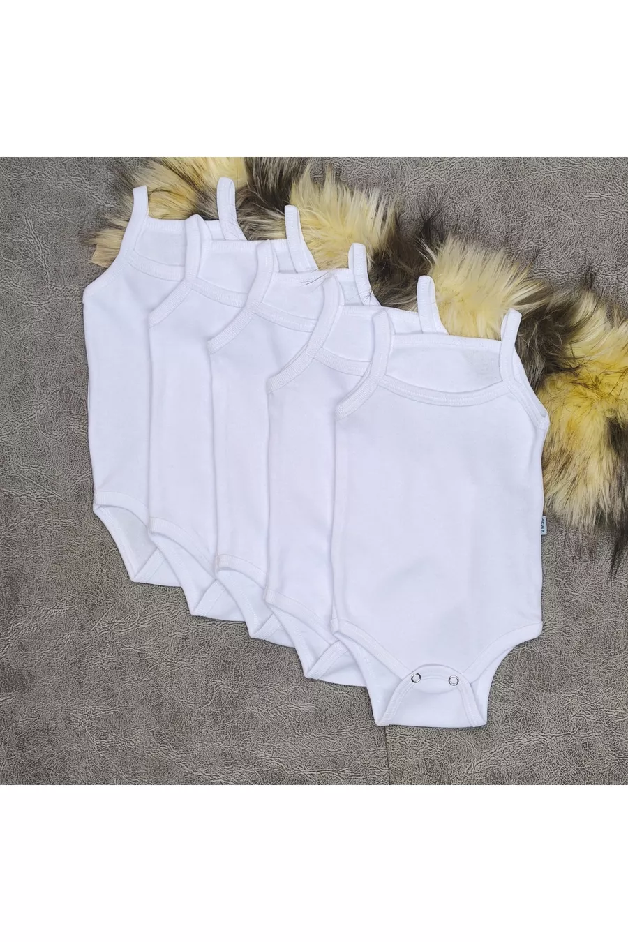 Body bébé blanc en coton à bretelles à bouton-pression, avec 5 bretelles en corde