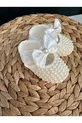 Chaussons de luxe pour bébé fille avec nœud, détails brillants et perles, 0-4 mois,  cm, cadeau avec velcro