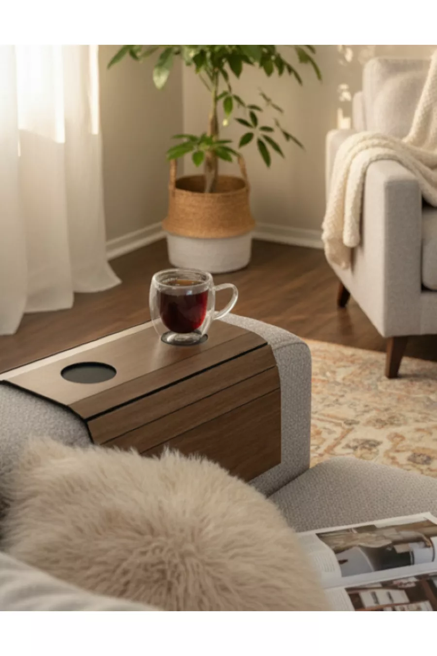 Plateau de fauteuil, table d'appoint latérale en bois, plateau portable pour le côté du fauteuil