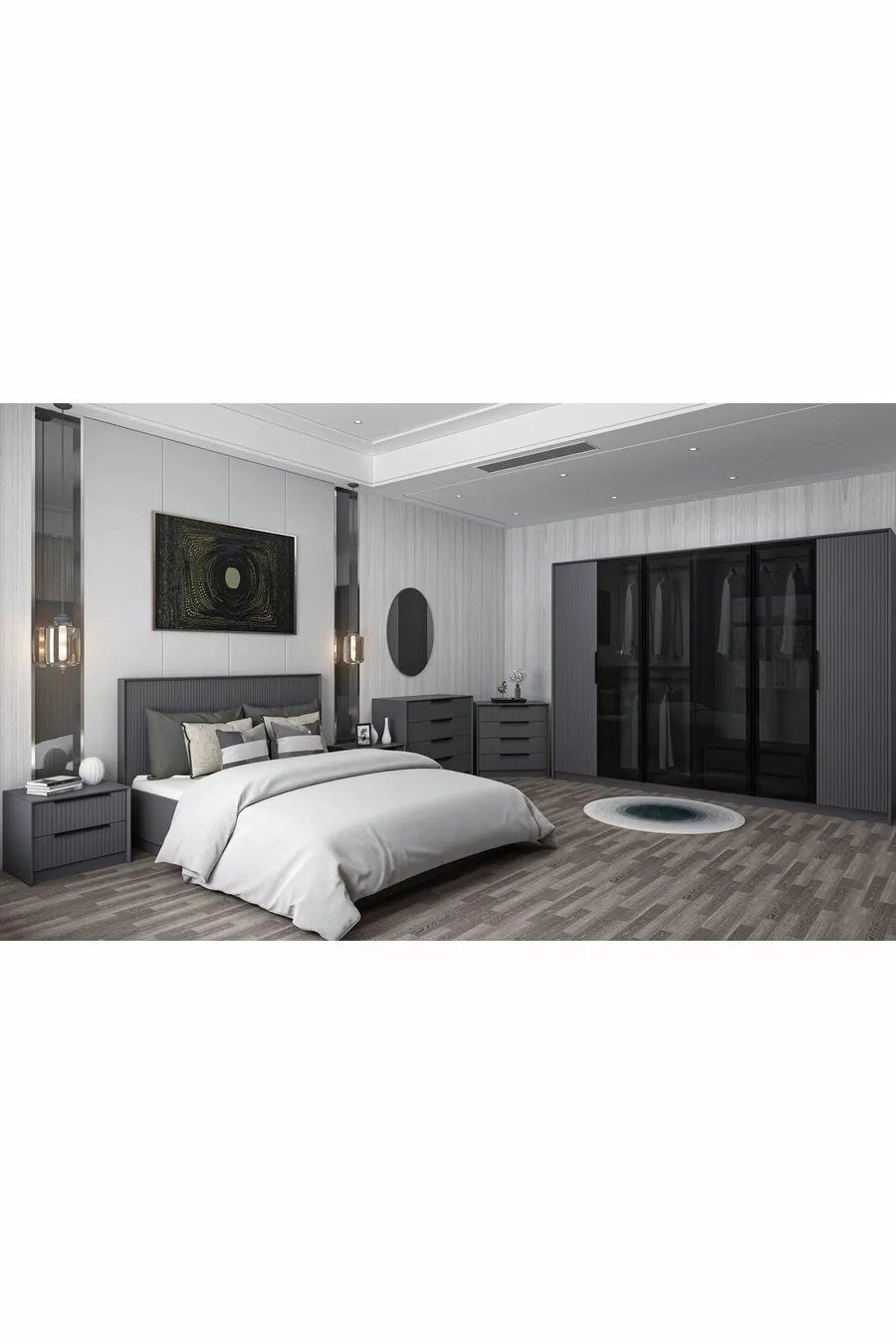 Ensemble de chambre à coucher Kale Luxe - Anthracite Set 2