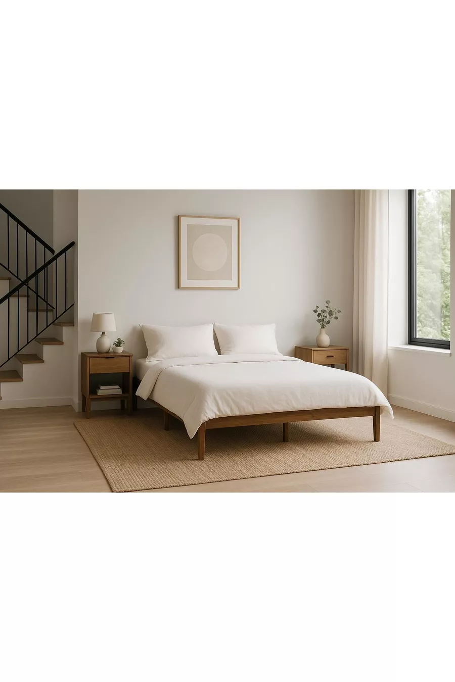 Lit Boutique en Bois Massif Naturel Sans Tête en Noyer