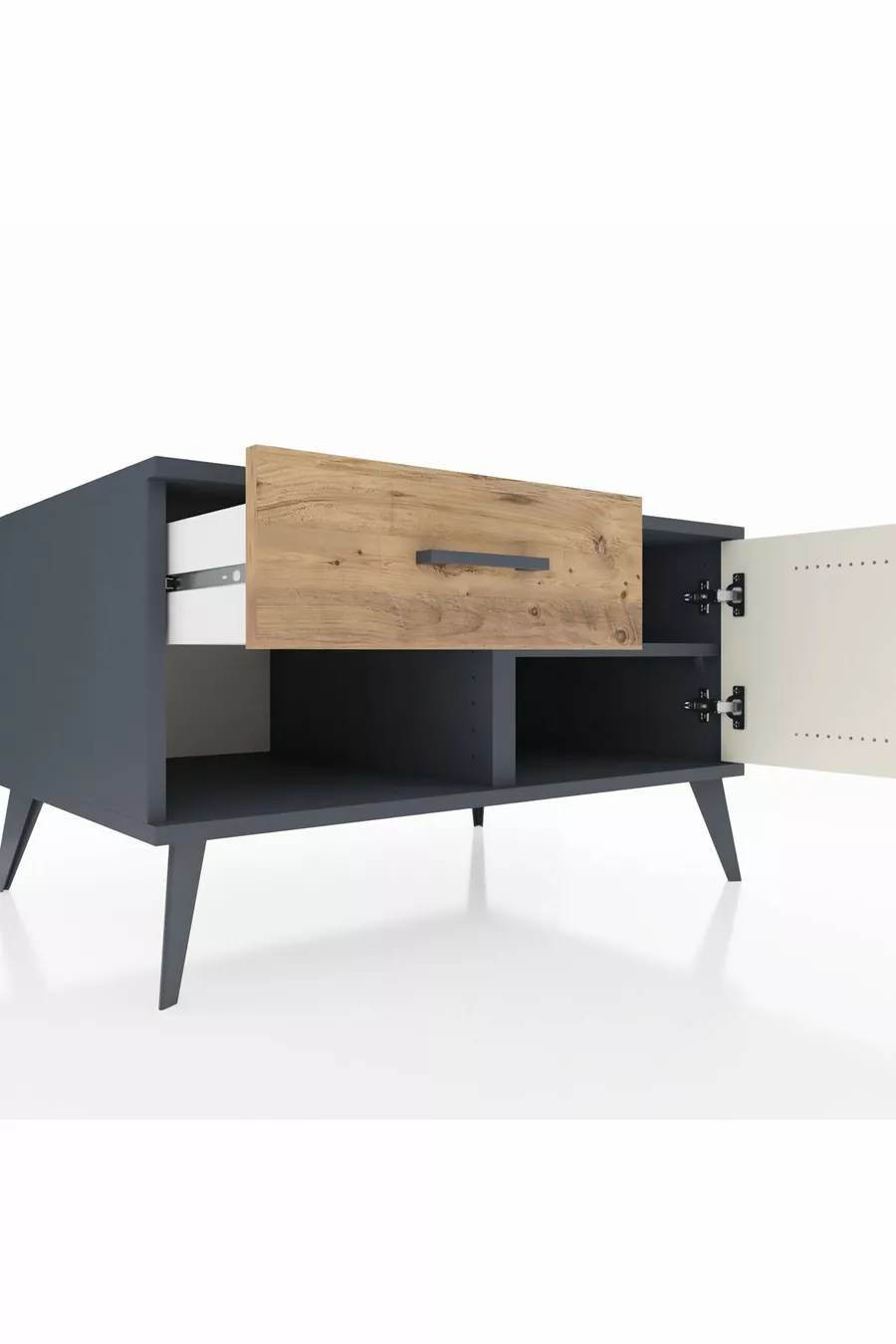Commode Kronos avec une seule étagère, un tiroir et une porte, anthracite-pierre de lune/pin