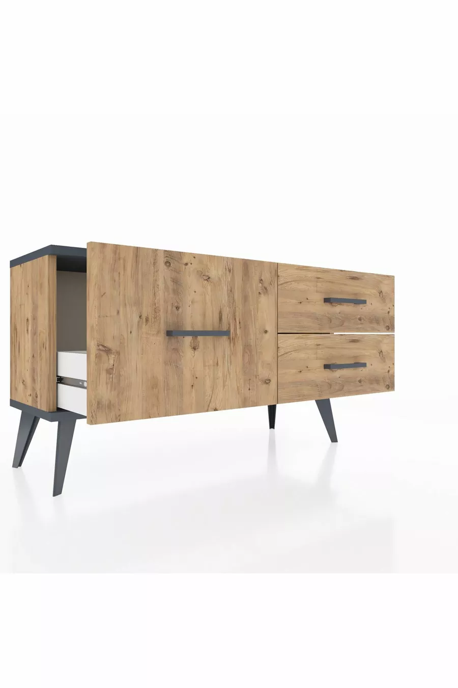Commode Arges 3 tiroirs Pin-Anthracite/Pin