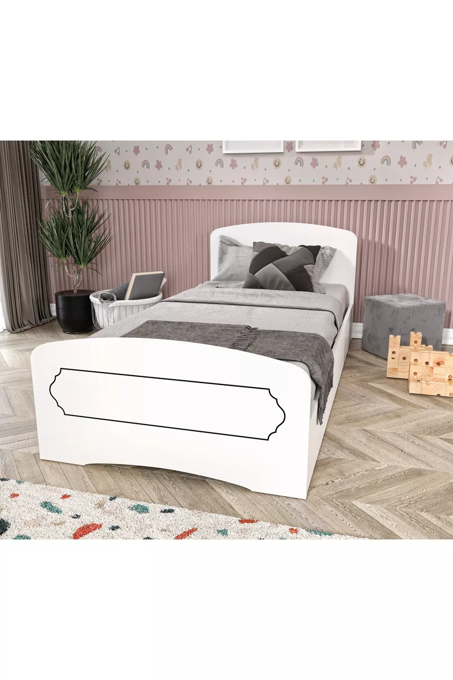 Lit simple en MDF Hayal blanc - Compatible avec les lits de Cm X Cm