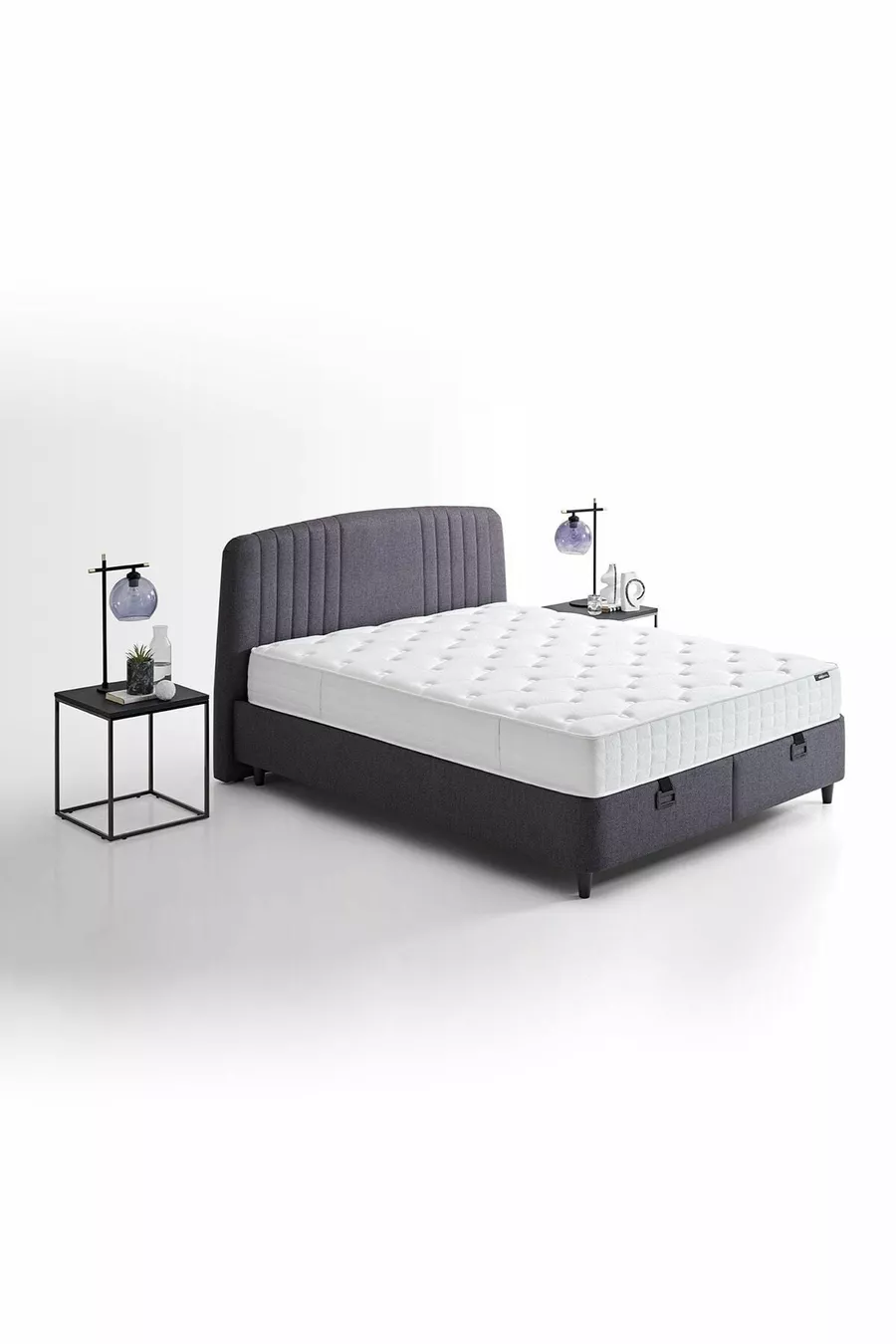 Set triple Silver Therapy Lit, Base Canto, Tête de lit Silver pour deux personnes - Anthracite