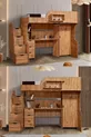 Lits superposés, Bureau avec armoire Litera, Noyer foncé