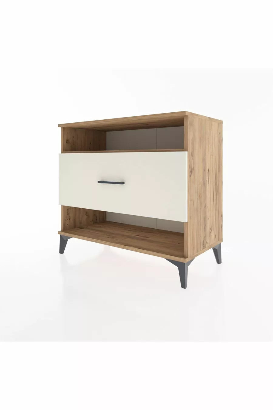 Commode Hyperion à une étagère et un tiroir, pin et marbre d'onyx