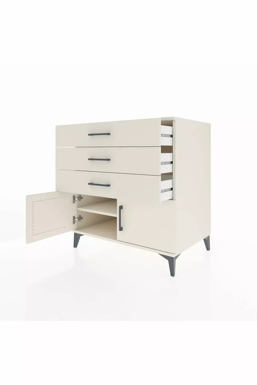 Commode Kronos avec une étagère, 3 tiroirs et 2 portes, Pierre de lune-Pierres de lune