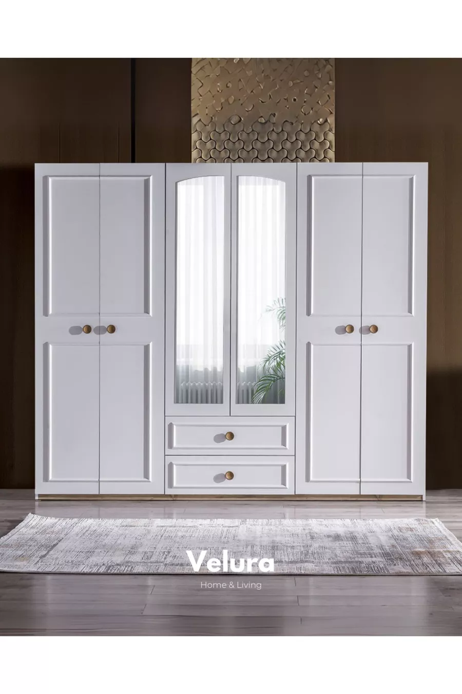Ensemble de chambre à coucher en bois (Armoire + Commode + Table de chevet + Lit)