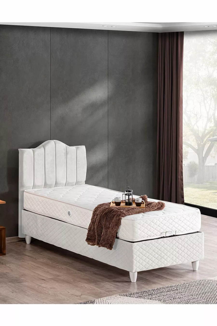 Sommier, Ensemble Double Tendence, Tête de lit simple - Blanc