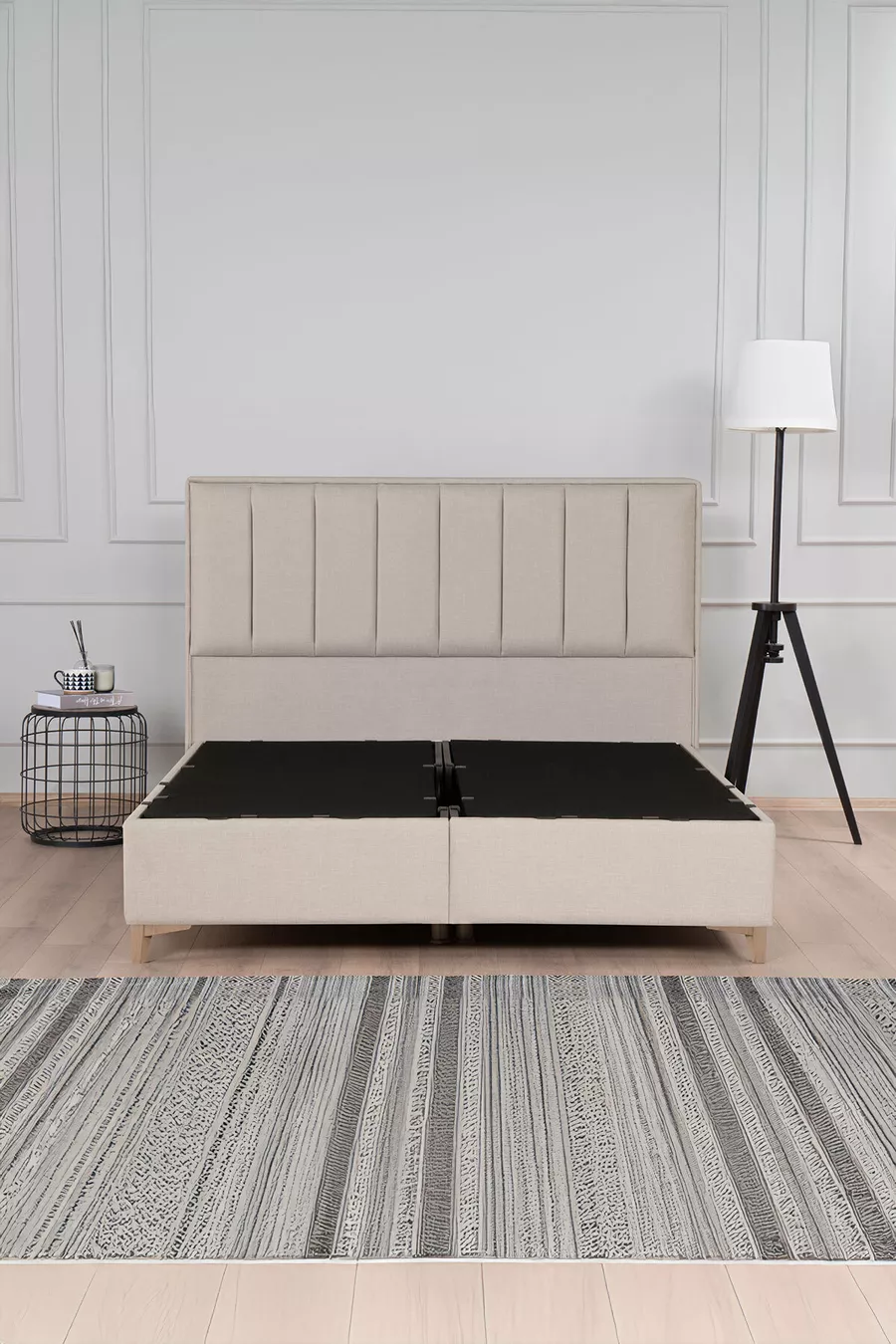 Ensemble tête de lit et sommier coffre Gold Therapy Beige (LIT NON INCLUS)