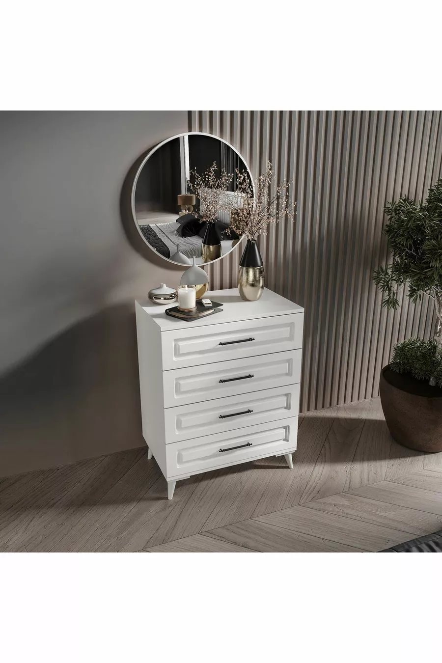 Ensemble de chambre à coucher complet en MDF blanc avec 6 portes Gözde, montage gratuit