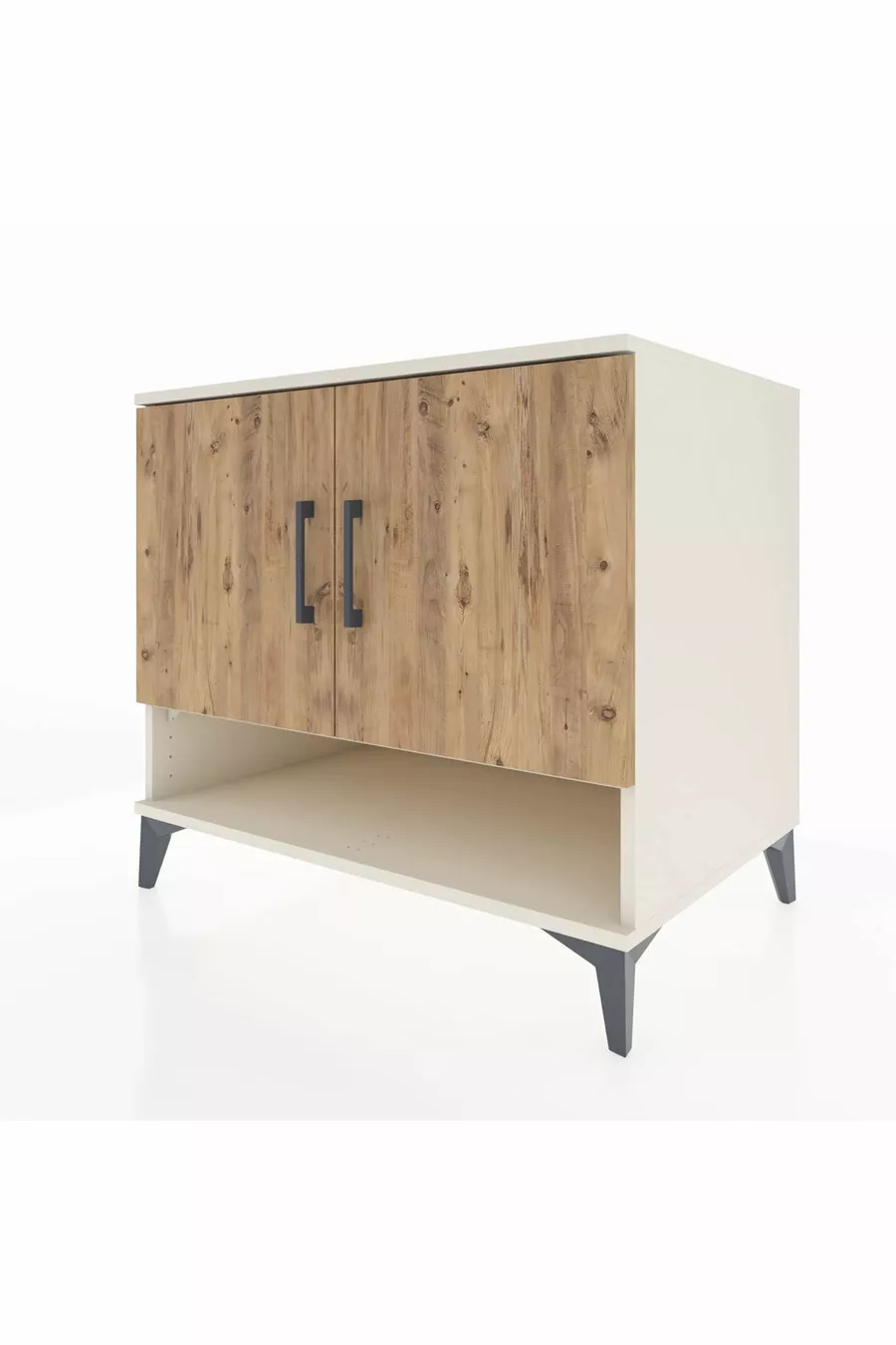 Commode Kronos 2 étagères 2 portes Pierre de Lune-Pin