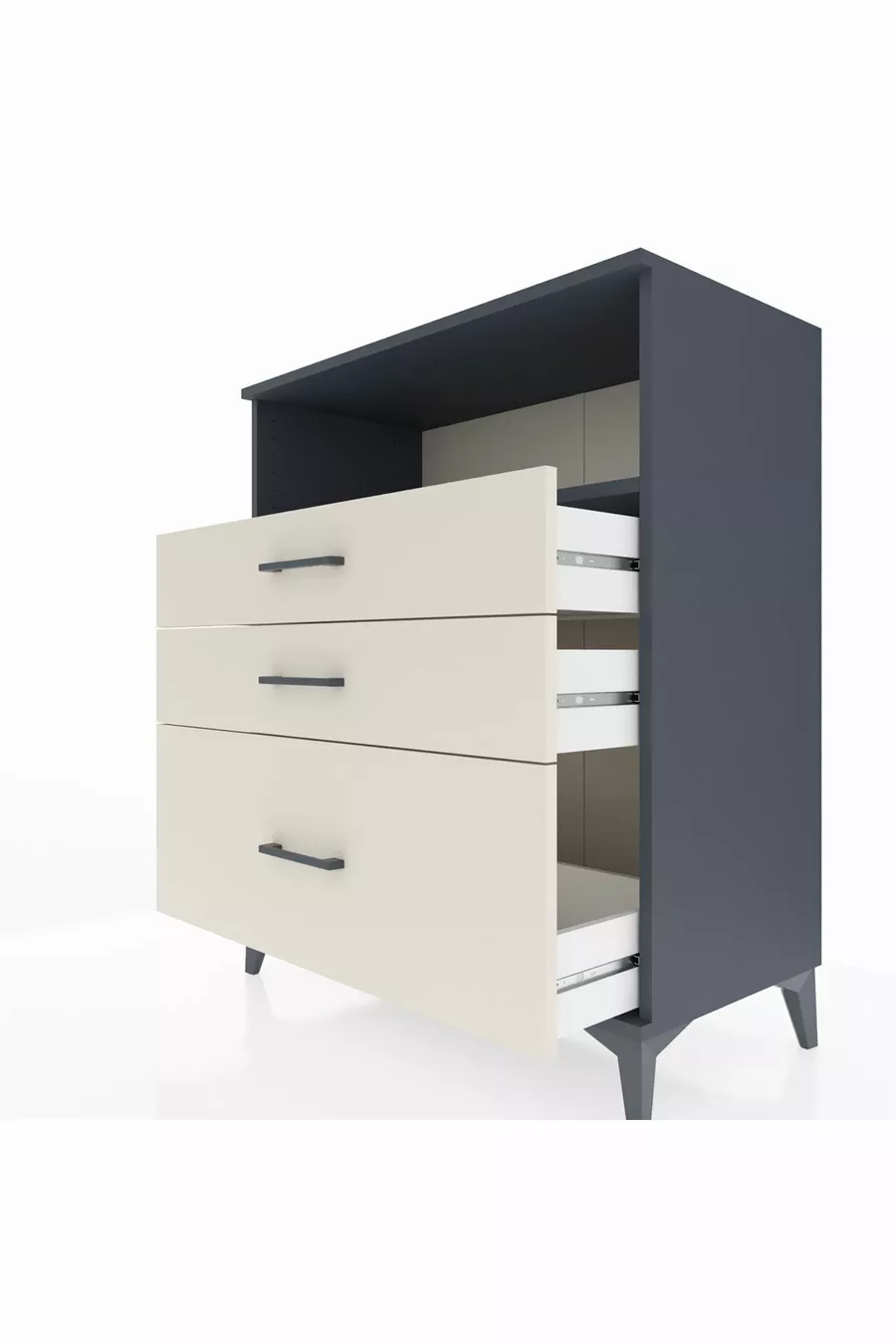 Commode Hyperion à une étagère et trois tiroirs Anthracite-Quartz