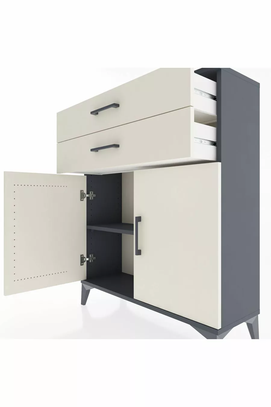 Commode Arges avec 2 étagères, 2 tiroirs et 2 portes, Anthracite-Pierre de lune