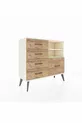 Commode Arges 2 étagères 5 tiroirs Pierre de lune/Pierre de lune/Pin