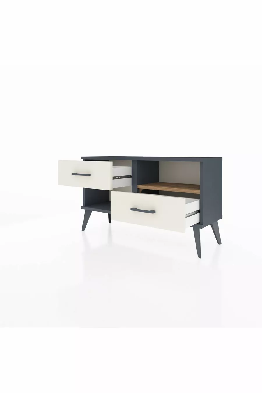 Commode Arges à une étagère, 2 tiroirs, Anthracite-Sapin/Mer de pierre