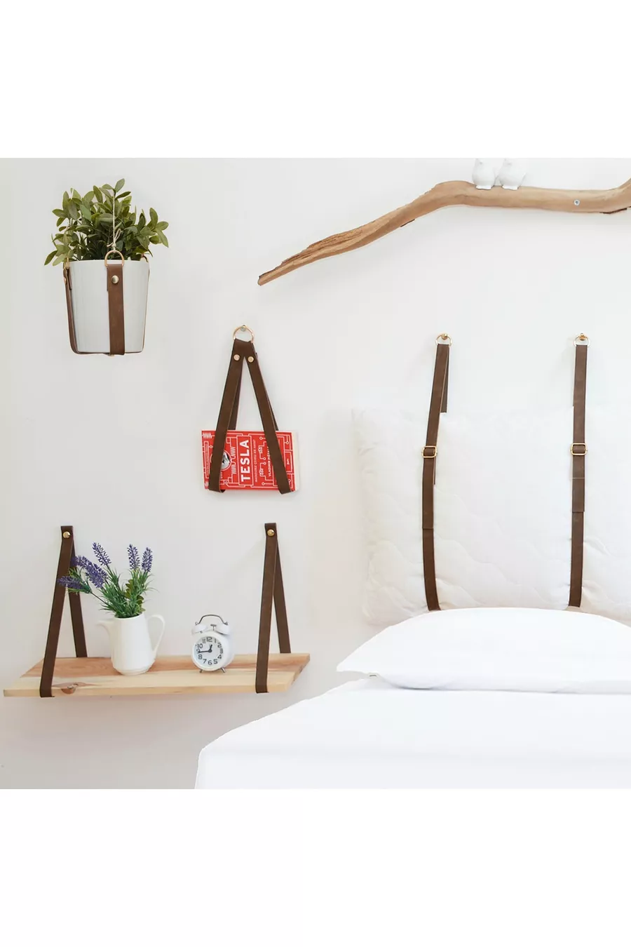 Ensemble de décoration de chambre à coucher en cuir Tête de lit Table de chevet Porte-revues Porte-plante