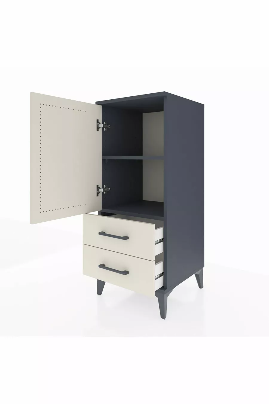 Commode Hyperion à 2 étagères, 2 tiroirs et 1 porte, Anthracite-Pierre de Lune