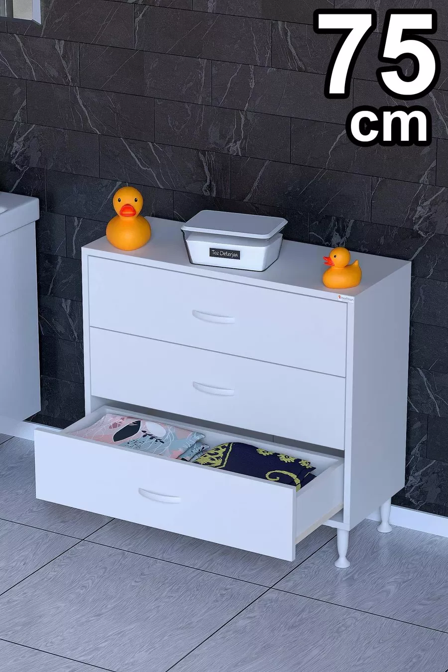 SÖKE, Armoire de salle de bain multifonctions à 3 tiroirs sur pied (différentes options de largeur)