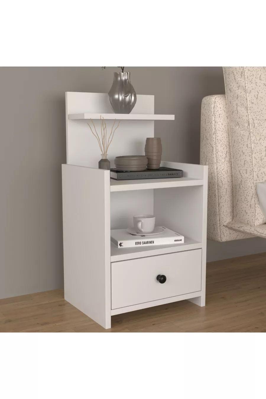 Table de chevet moderne à tiroirs avec étagères % MDF