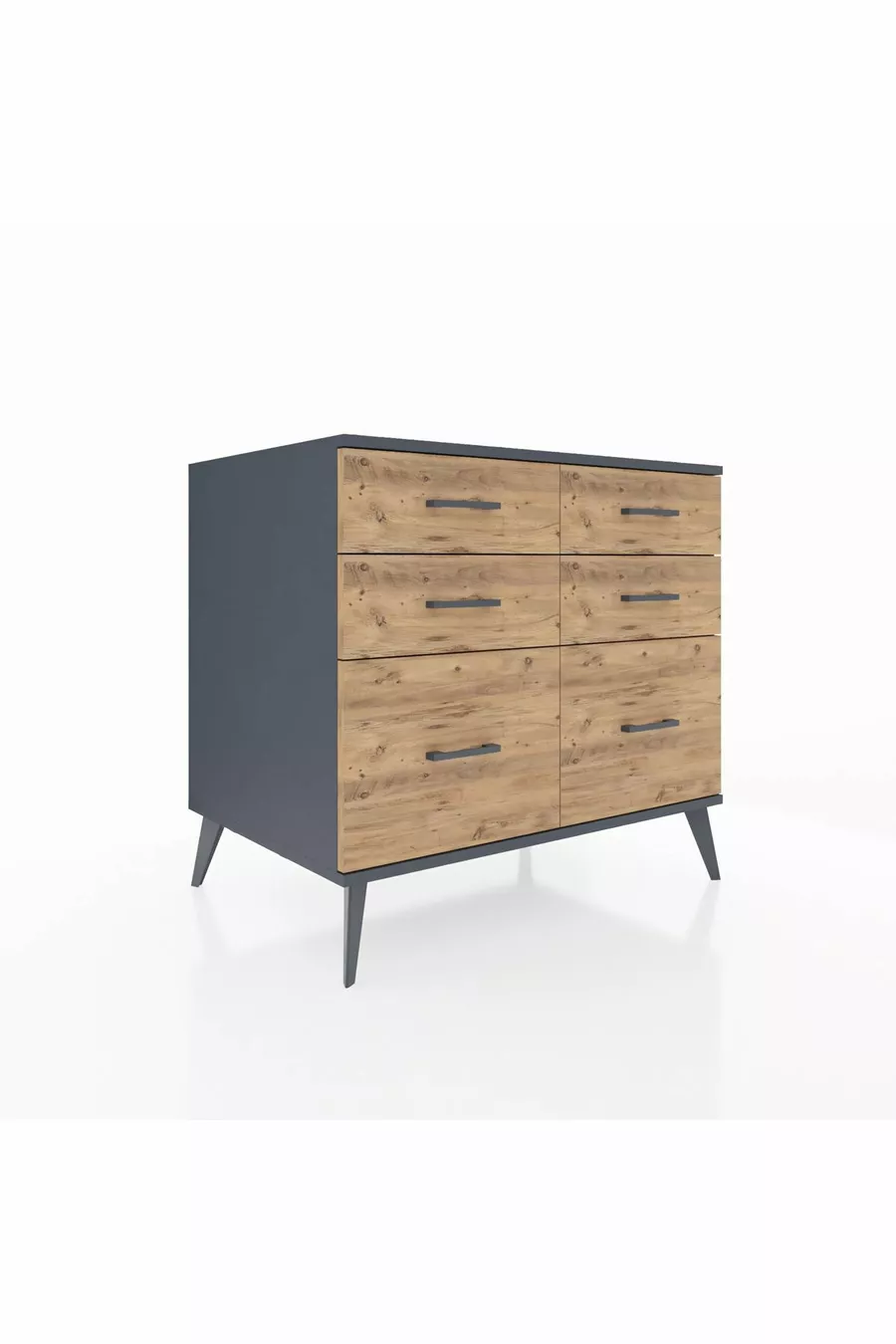 Commode Kronos 6 tiroirs Anthracite-Anthracite/Pin