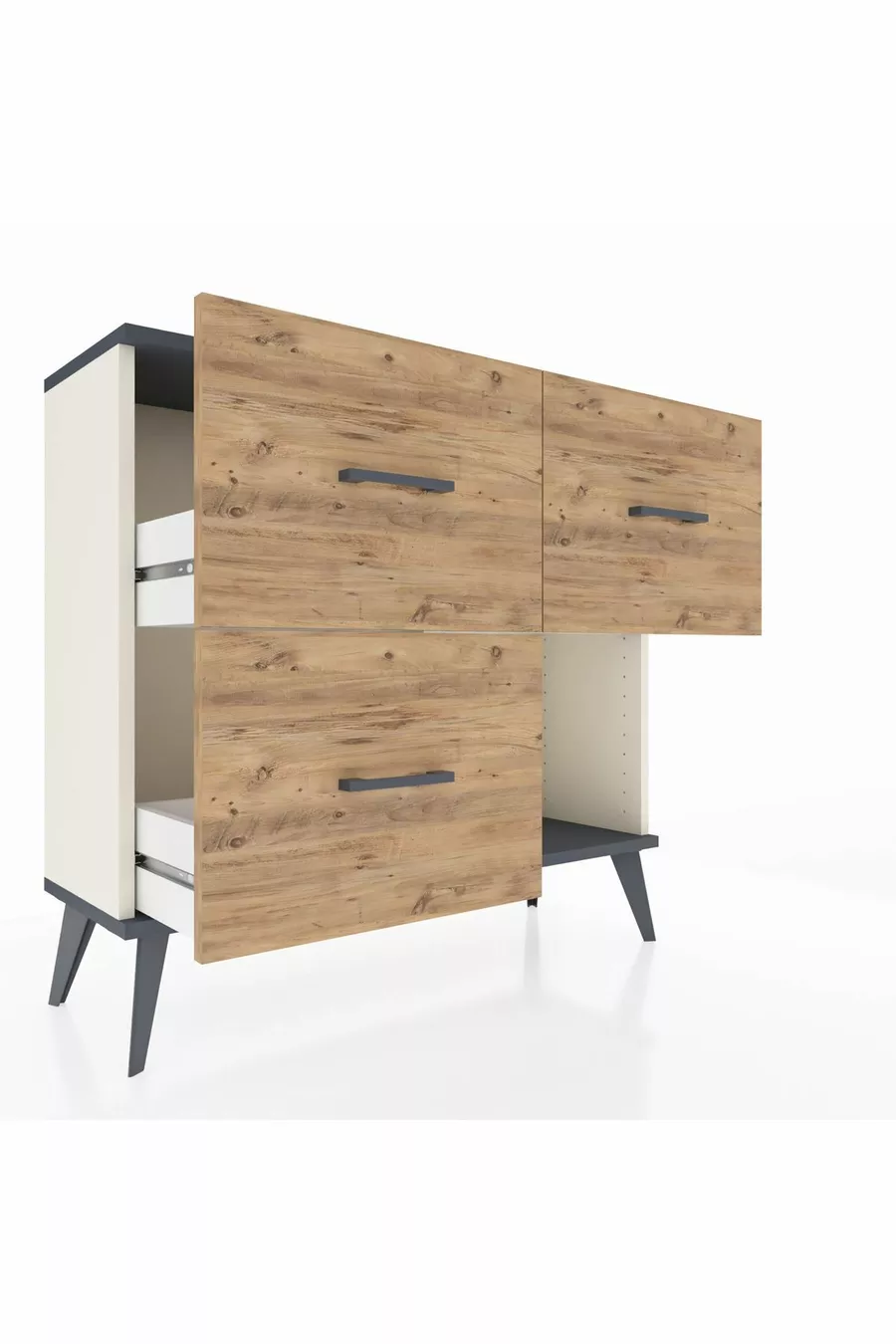 Commode Arges 3 tiroirs Pierre d'Agate-Anthracite/Pin