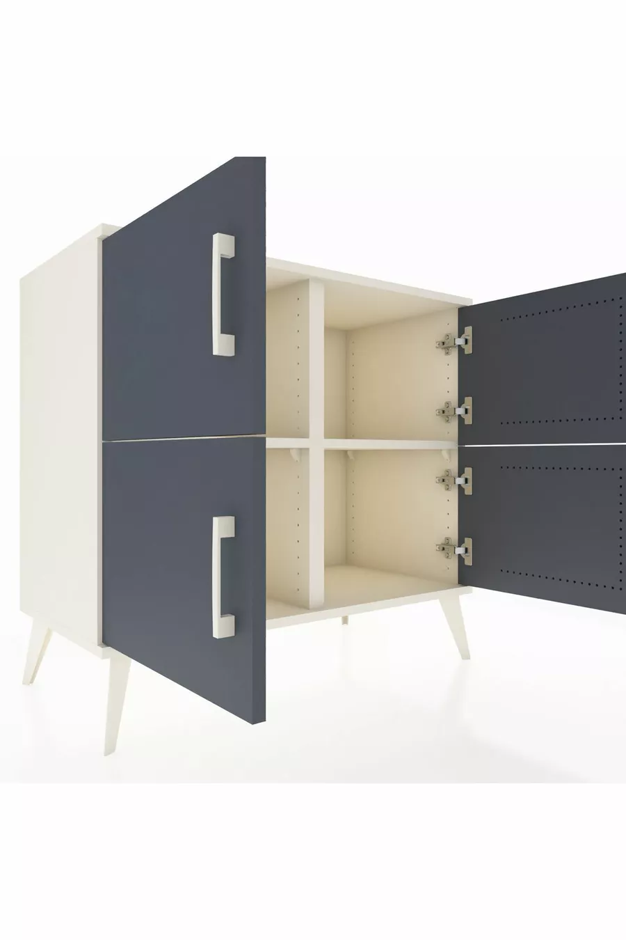 Commode Hyperion 2 étagères 4 portes Pierre de lune-Anthracite/Pierre de lune